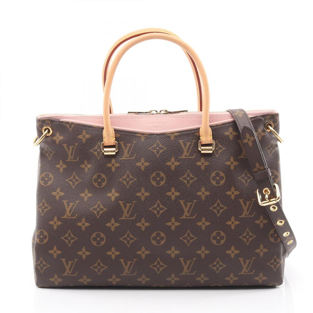 Louis Vuitton Pallas Handbag Canvas Leather Monogram Brown Pink